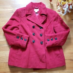 St. John’s Bay Large Pea Coat Red Double-Breasted Wool Cashmere Blend  Coat